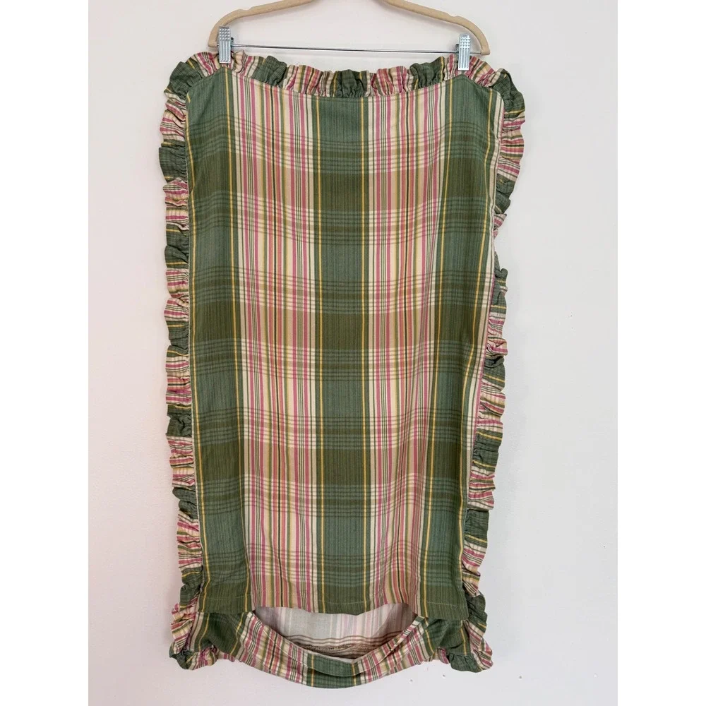 One‎ Vintage Waverly King Size Pillow Sham Pink Green Floral Stripes Ruffles
